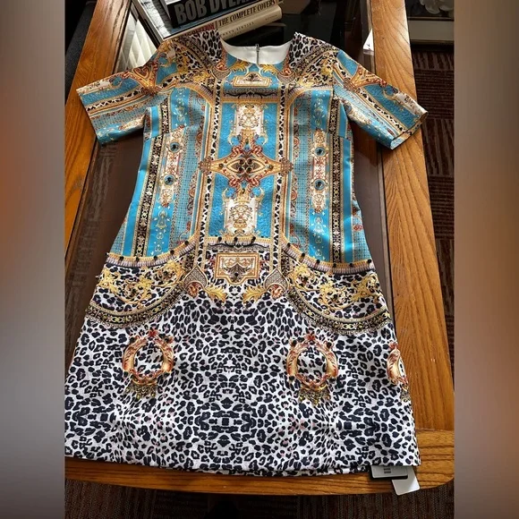 BURRYCO Baroque Leopard Mixed Print Shift Dress Embellished SZ 8 FITS BEST SZ 6 - Picture 5 of 10